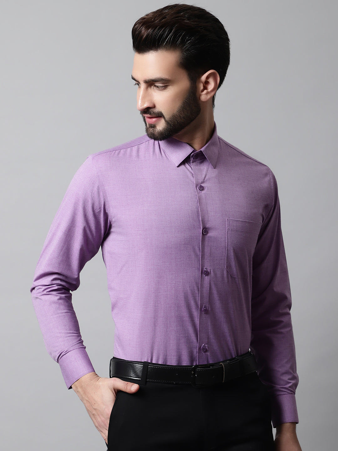 Men's Purple Classic Slim Fit Solid Formal Shirt - Taantav