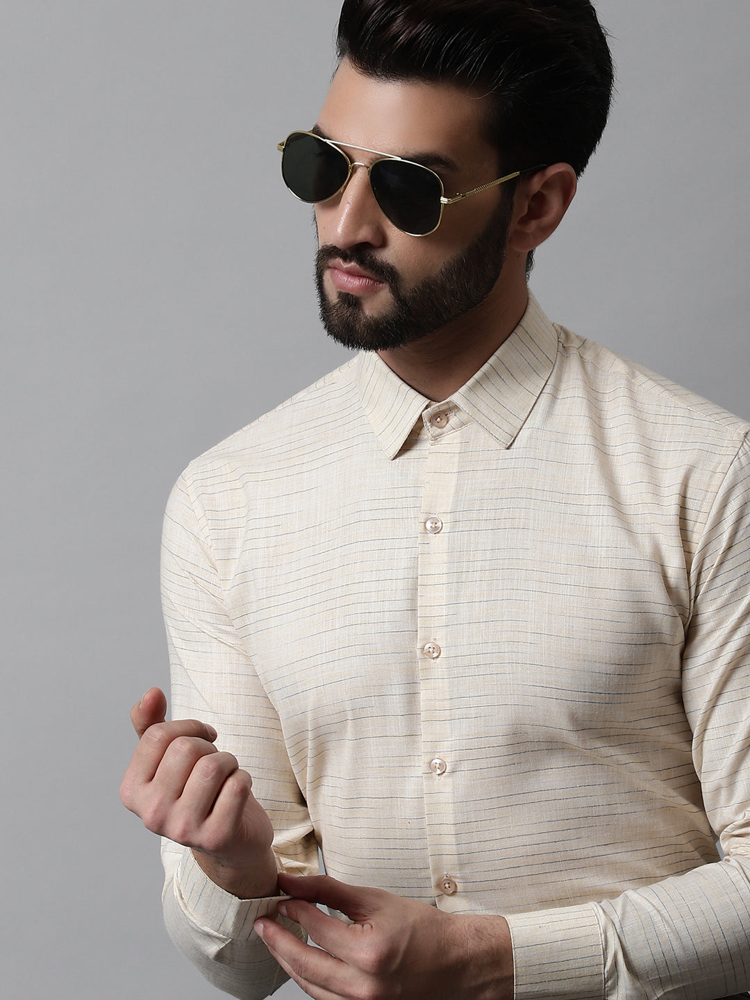 Men's Cream Cotton Classic Formal Shirt - Taantav