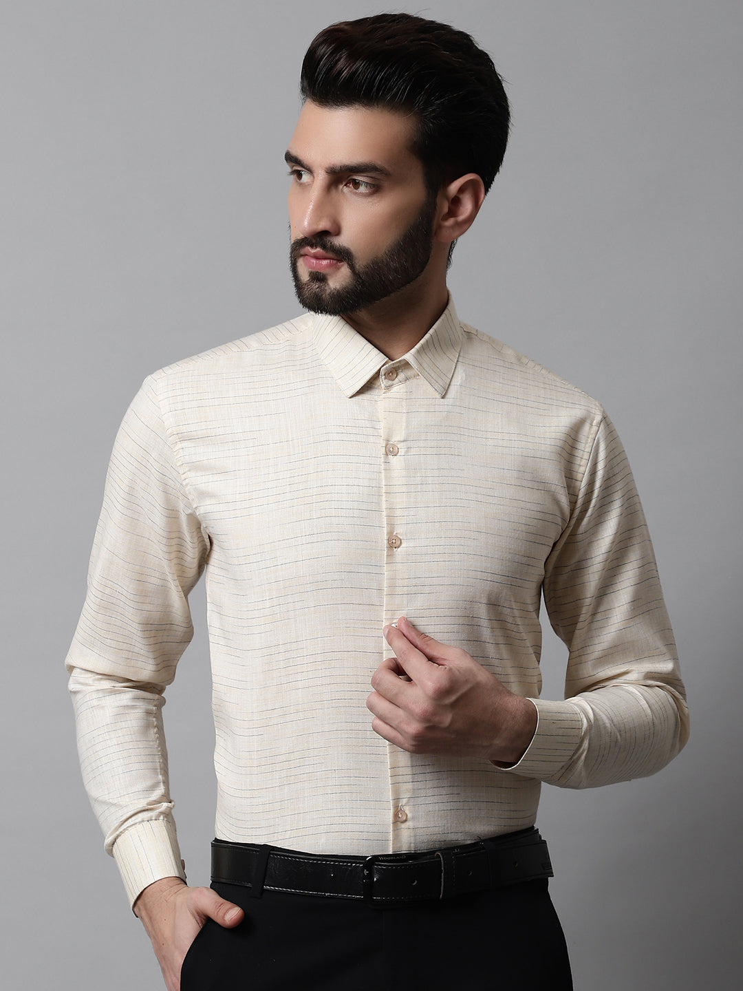 Men's Cream Cotton Classic Formal Shirt - Taantav