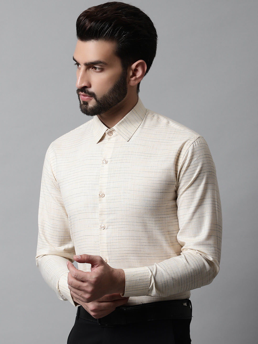 Men's Cream Cotton Classic Formal Shirt - Taantav