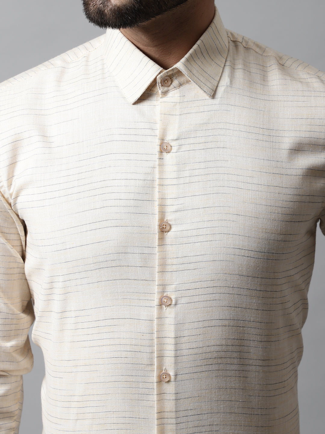 Men's Cream Cotton Classic Formal Shirt - Taantav