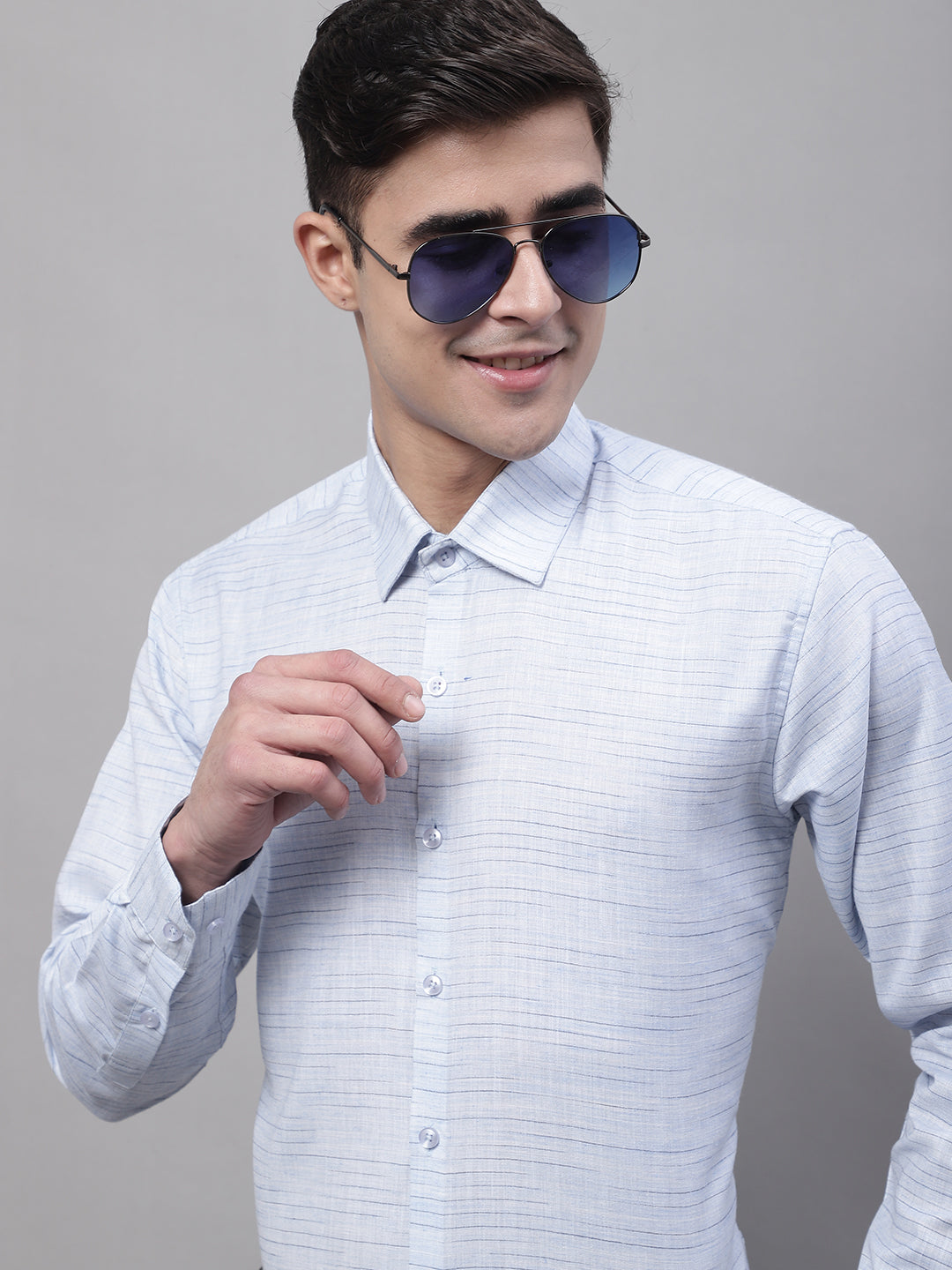 Men's Light-Grey Cotton Classic Formal Shirt - Taantav