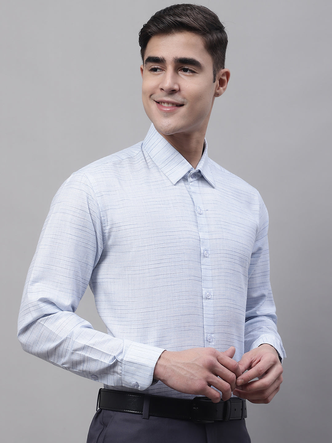 Men's Light-Grey Cotton Classic Formal Shirt - Taantav