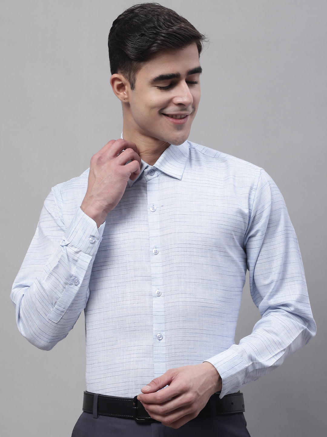 Men's Light-Grey Cotton Classic Formal Shirt - Taantav