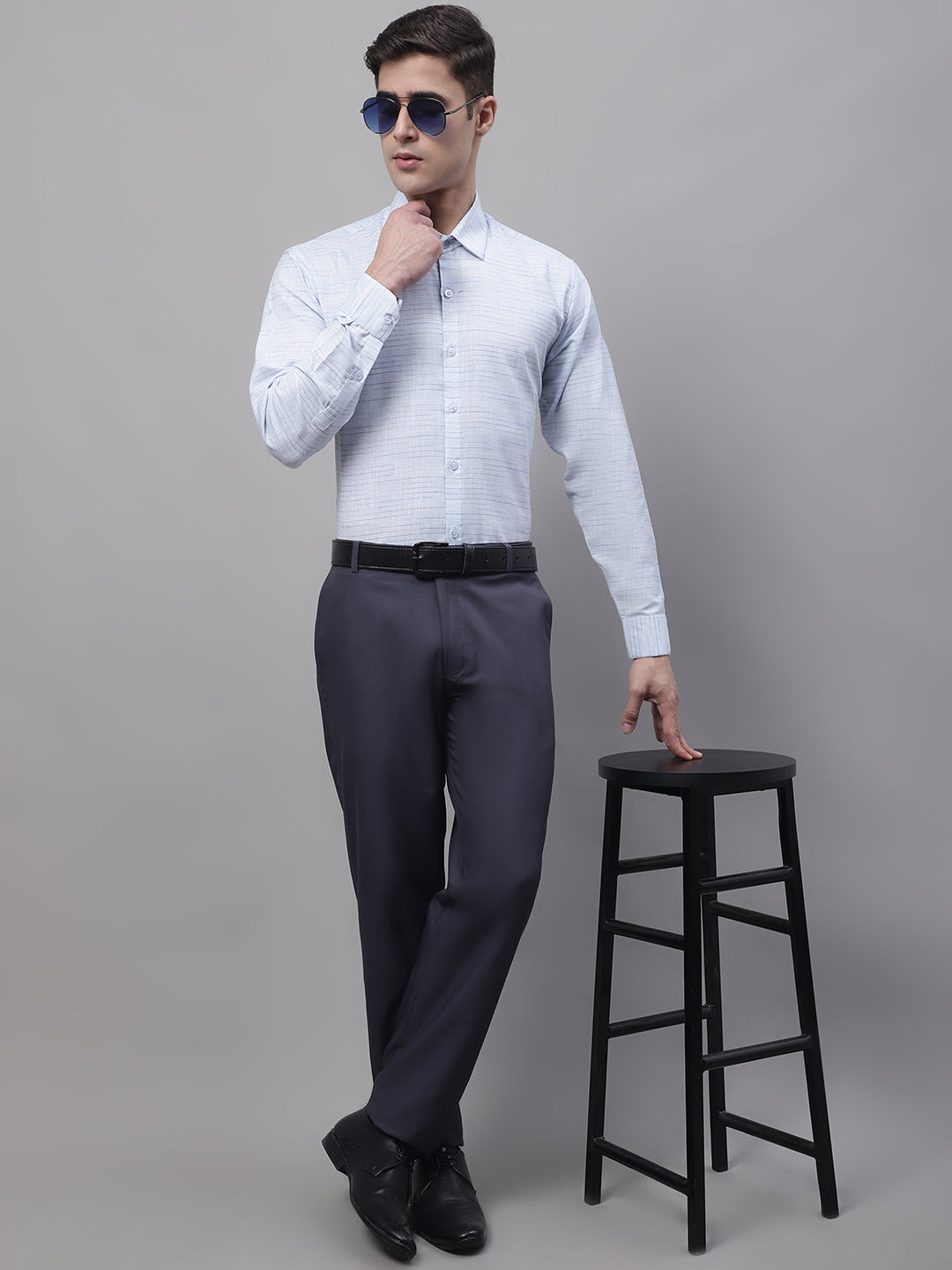 Men's Light-Grey Cotton Classic Formal Shirt - Taantav