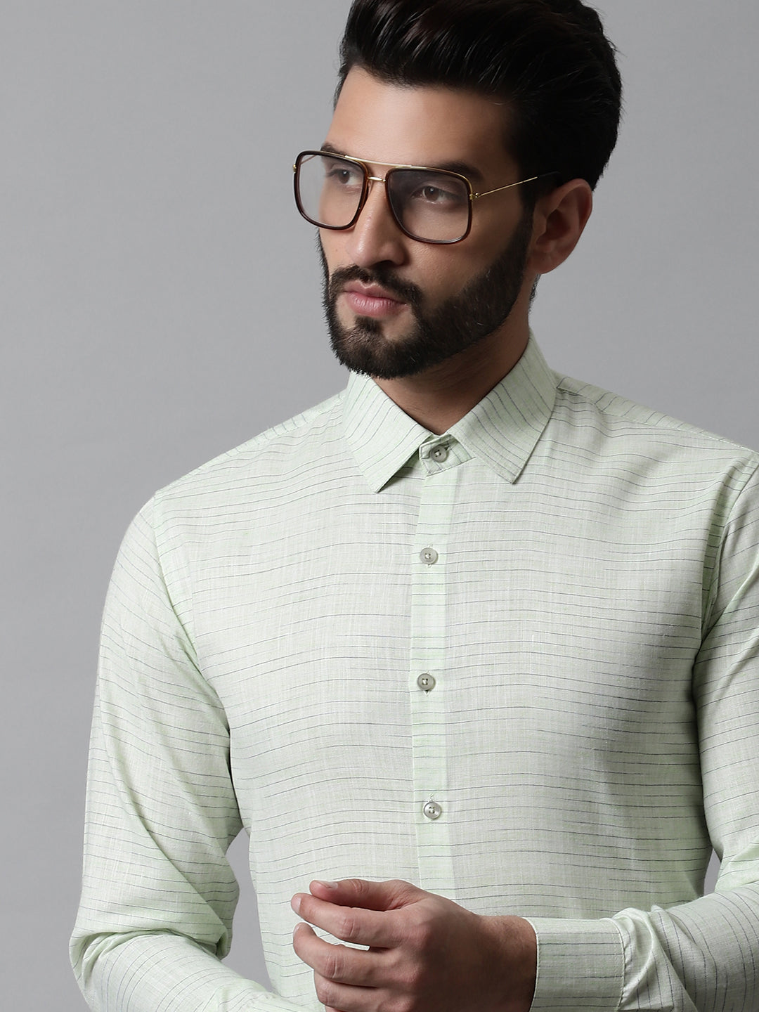 Men's Light-Green Cotton Classic Formal Shirt - Taantav