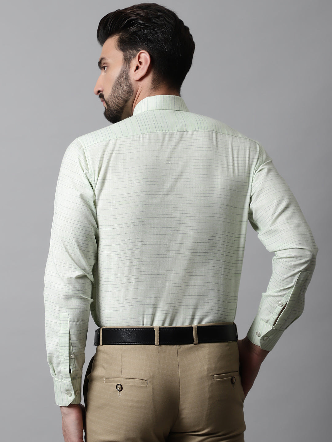 Men's Light-Green Cotton Classic Formal Shirt - Taantav