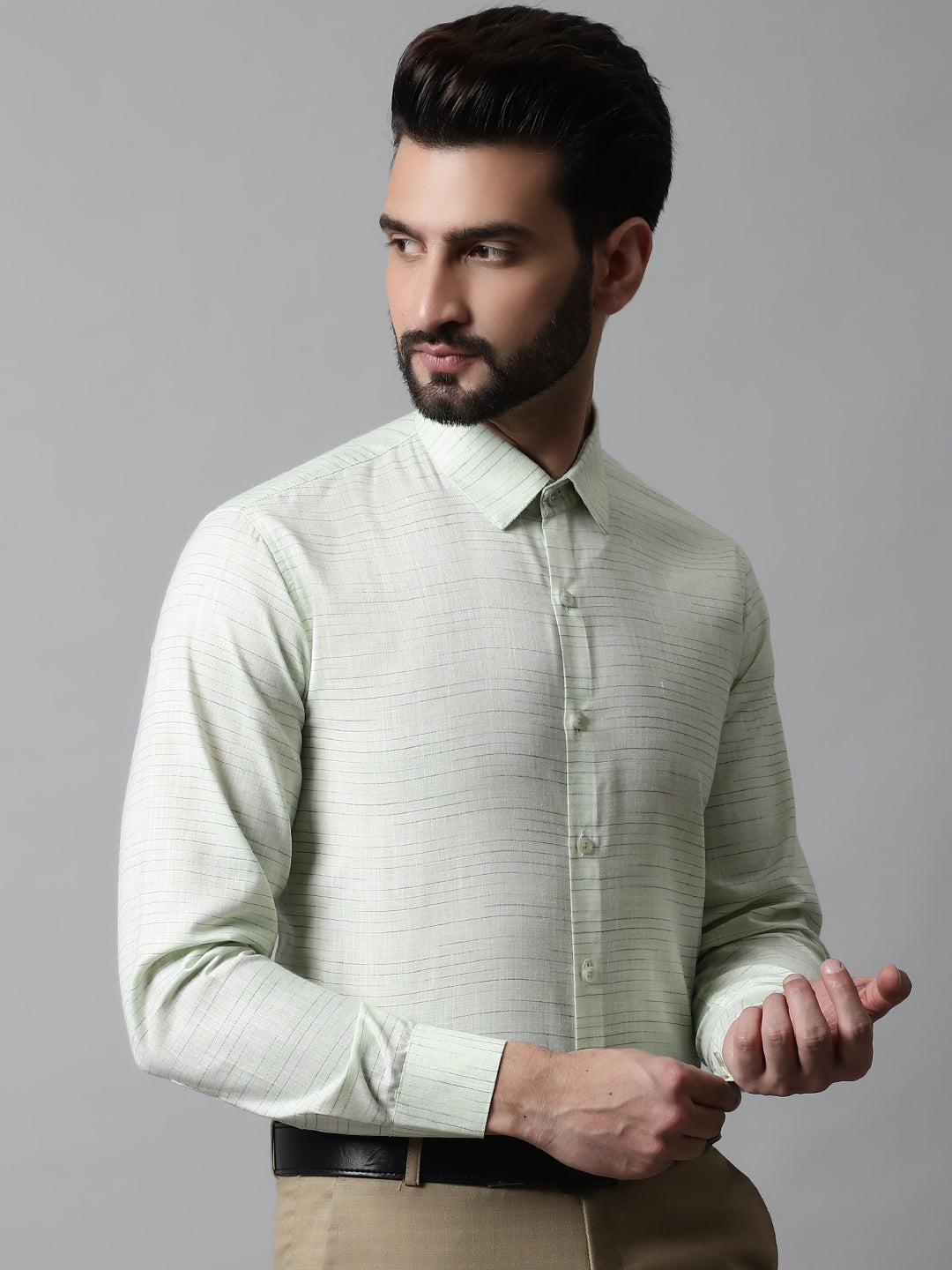 Men's Light-Green Cotton Classic Formal Shirt - Taantav