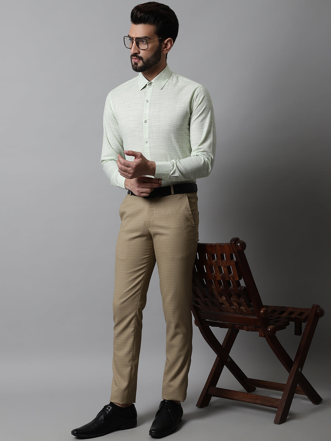 Men's Light-Green Cotton Classic Formal Shirt - Taantav