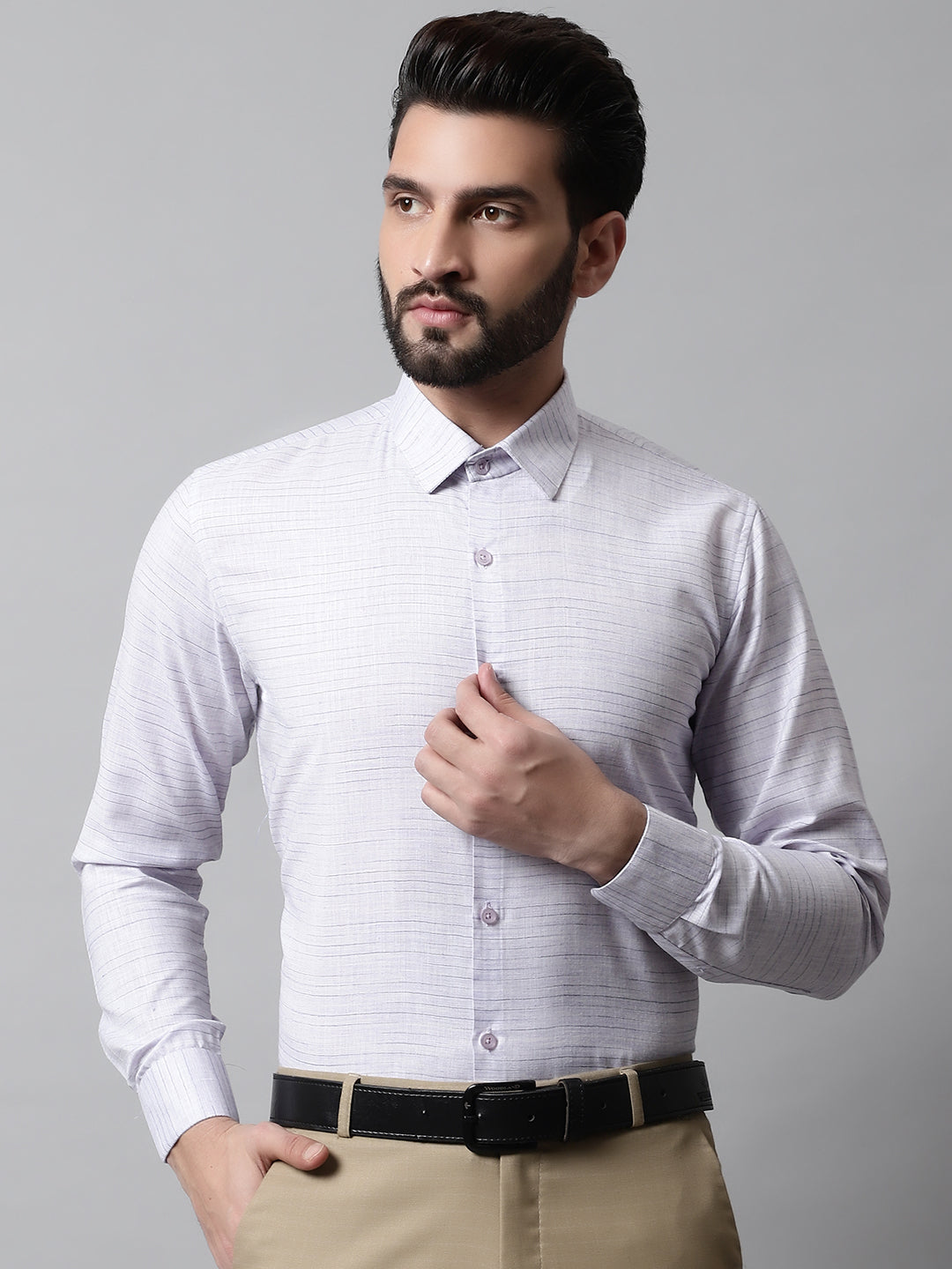 Men's Light-Purple Cotton Classic Formal Shirt - Taantav