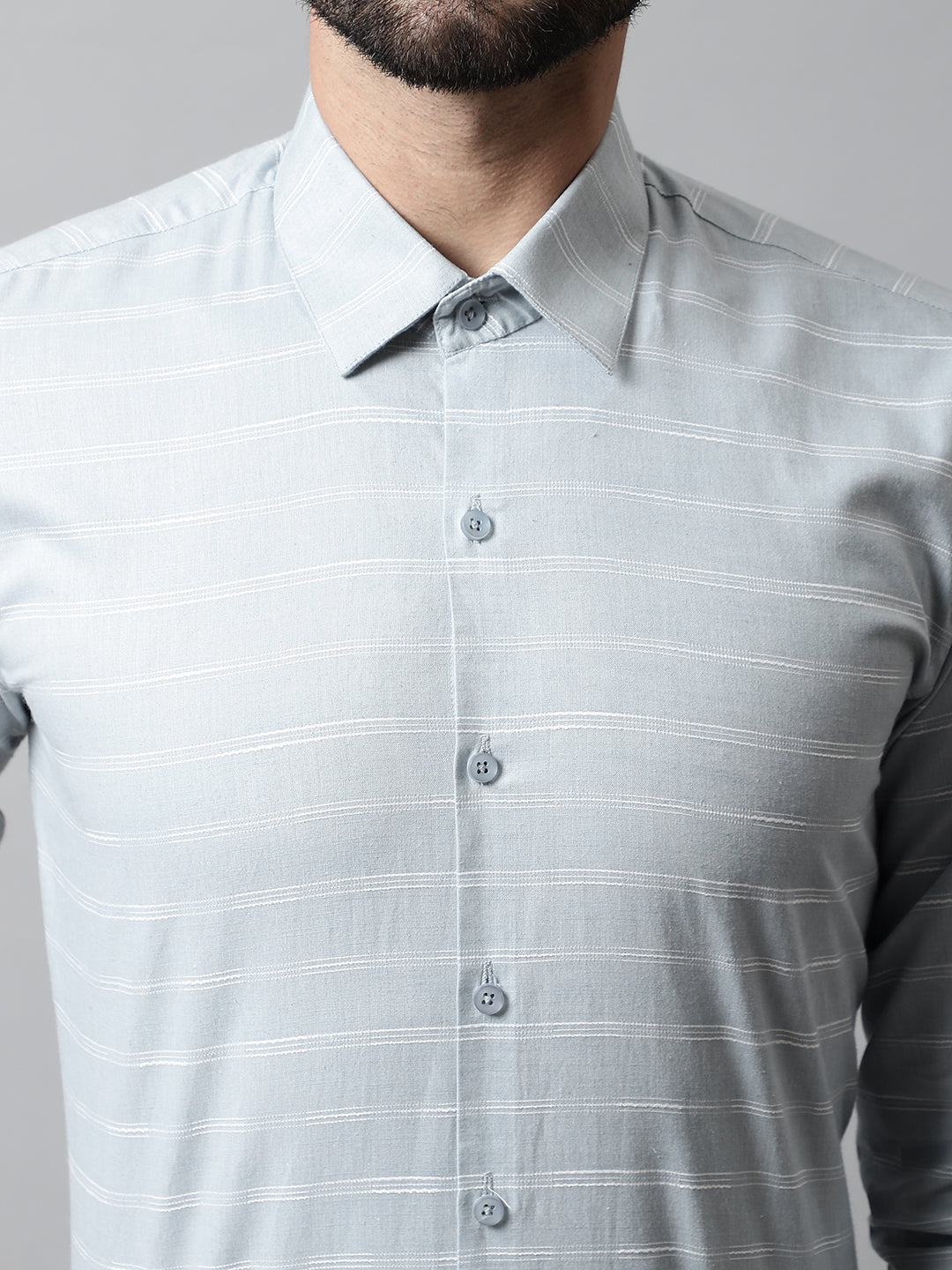 Men's Grey Classic Striped Formal Cotton Shirt - Taantav