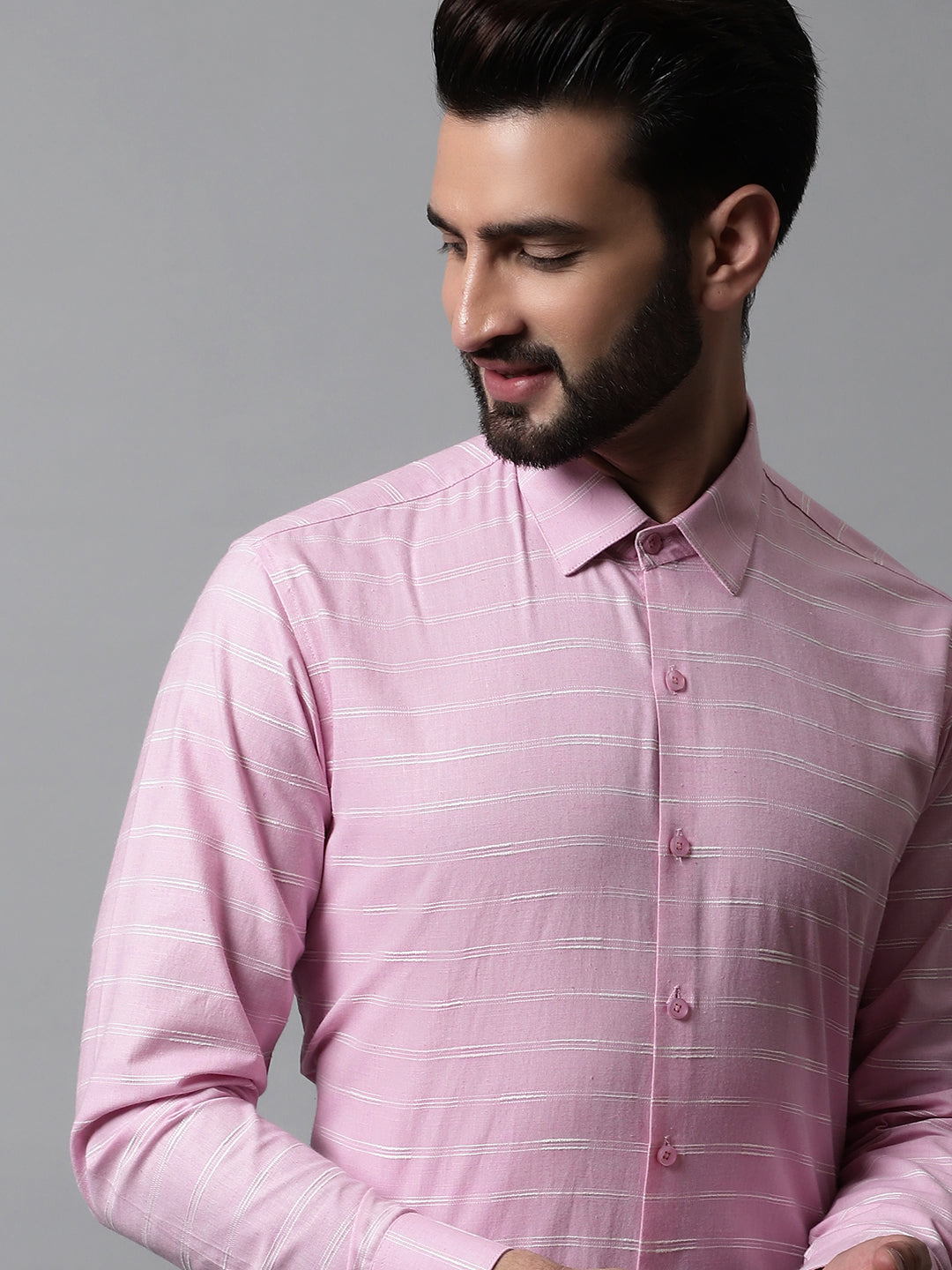 Men's Pink Classic Striped Formal Cotton Shirt - Taantav