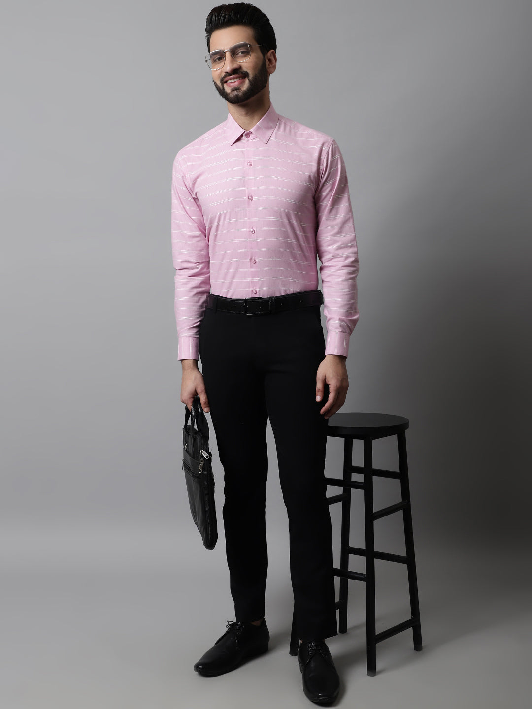 Men's Pink Classic Striped Formal Cotton Shirt - Taantav