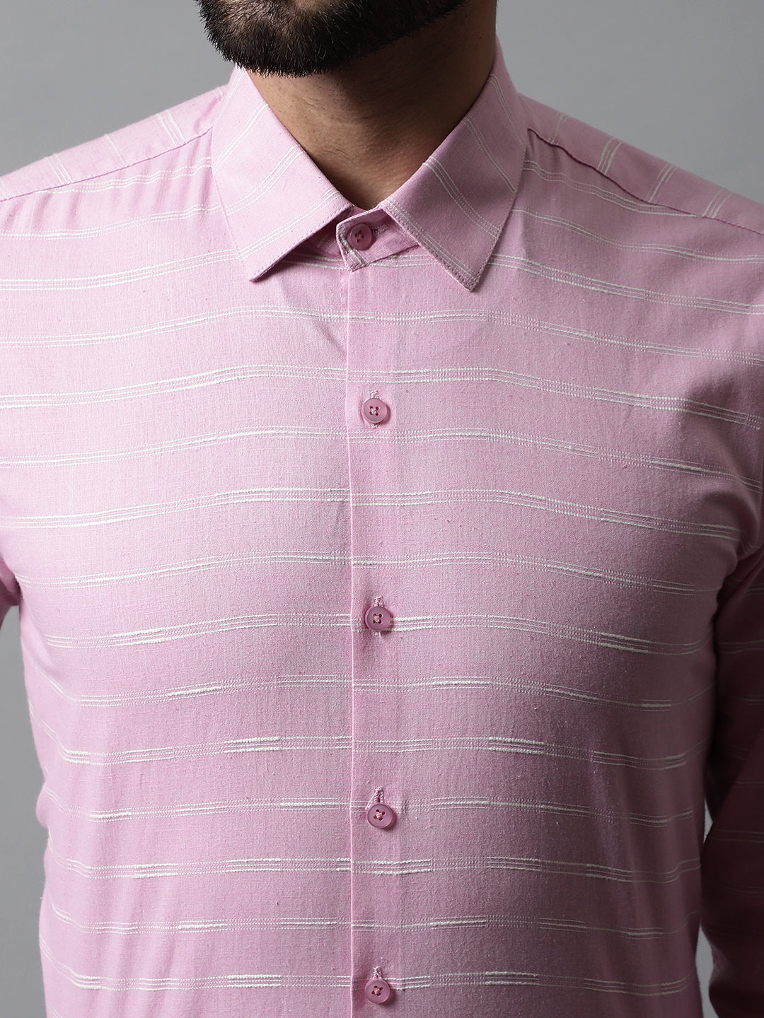 Men's Pink Classic Striped Formal Cotton Shirt - Taantav