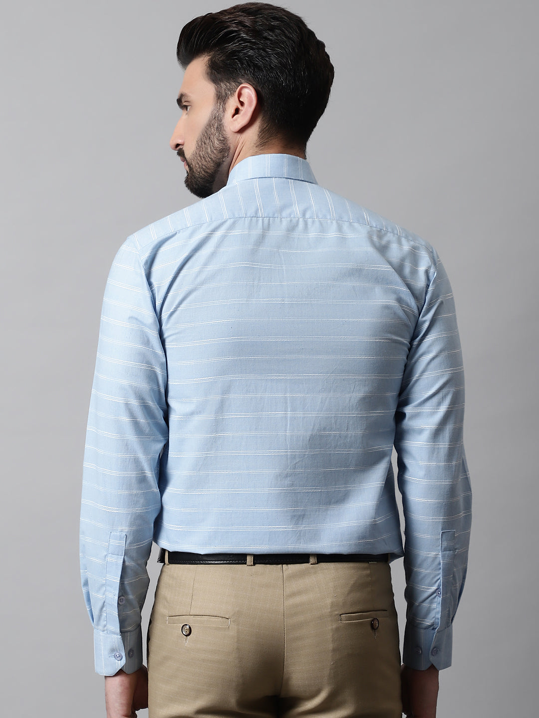 Men's Sky Blue Classic Striped Formal Cotton Shirt - Taantav