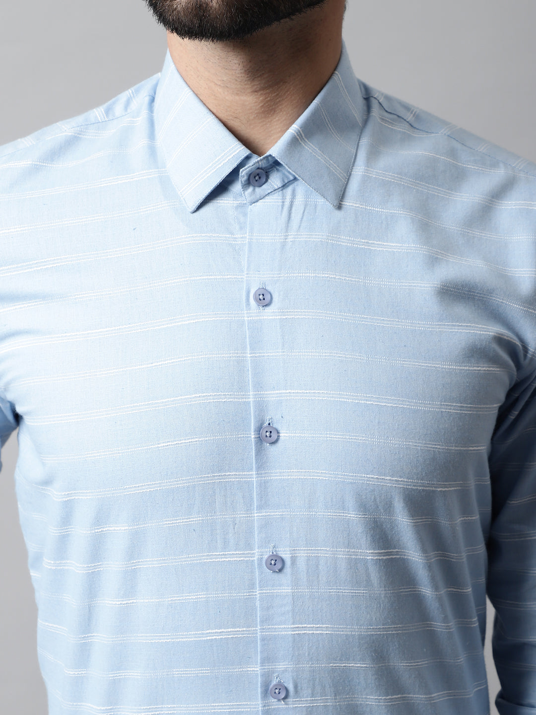 Men's Sky Blue Classic Striped Formal Cotton Shirt - Taantav