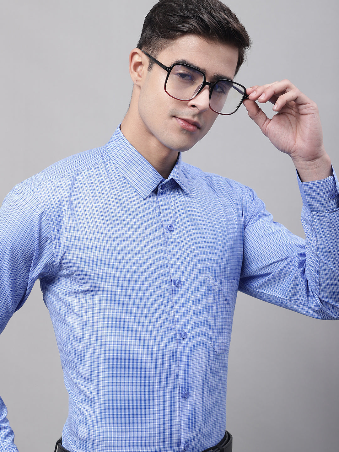 Men's Blue Micro Checked Formal Shirt - Taantav