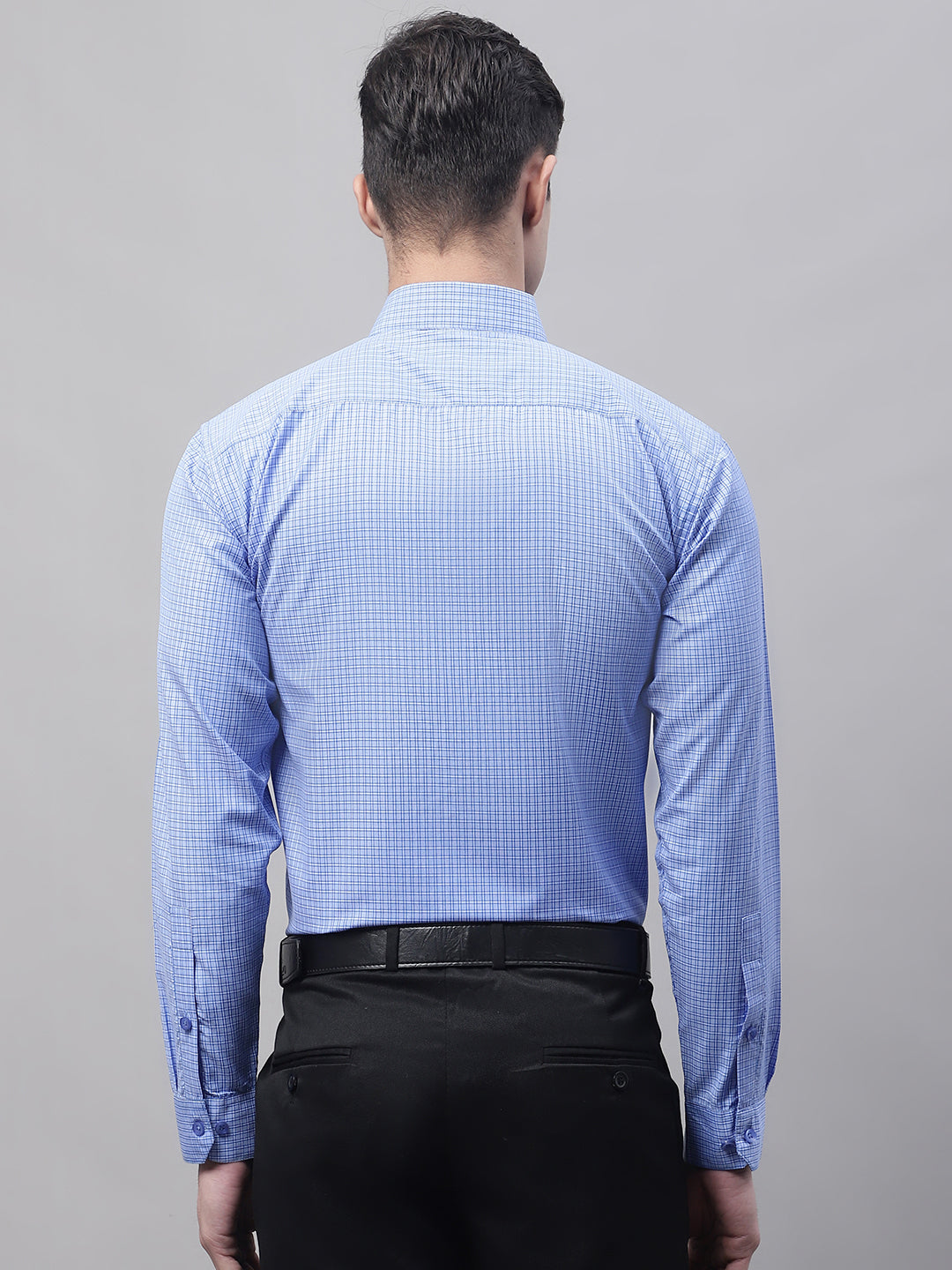 Men's Blue Micro Checked Formal Shirt - Taantav