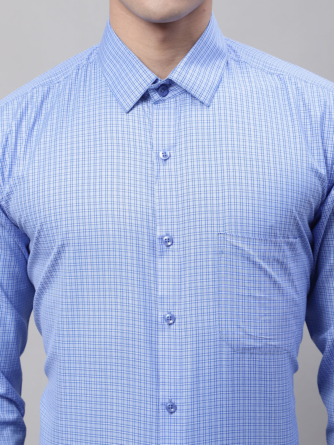 Men's Blue Micro Checked Formal Shirt - Taantav