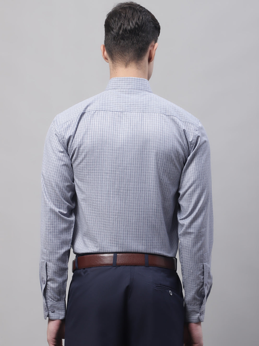 Men's Grey Micro Checked Formal Shirt - Taantav