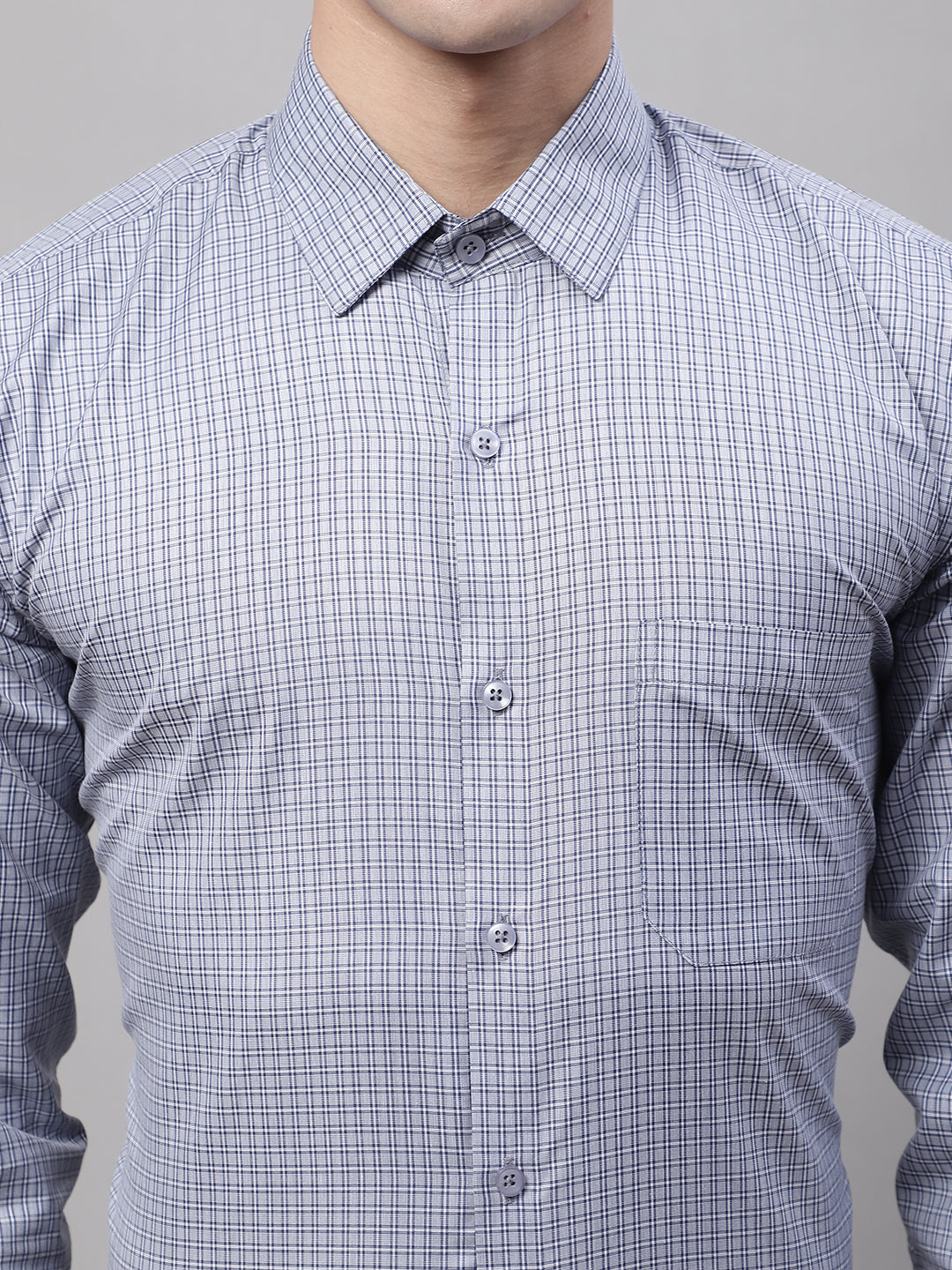 Men's Grey Micro Checked Formal Shirt - Taantav