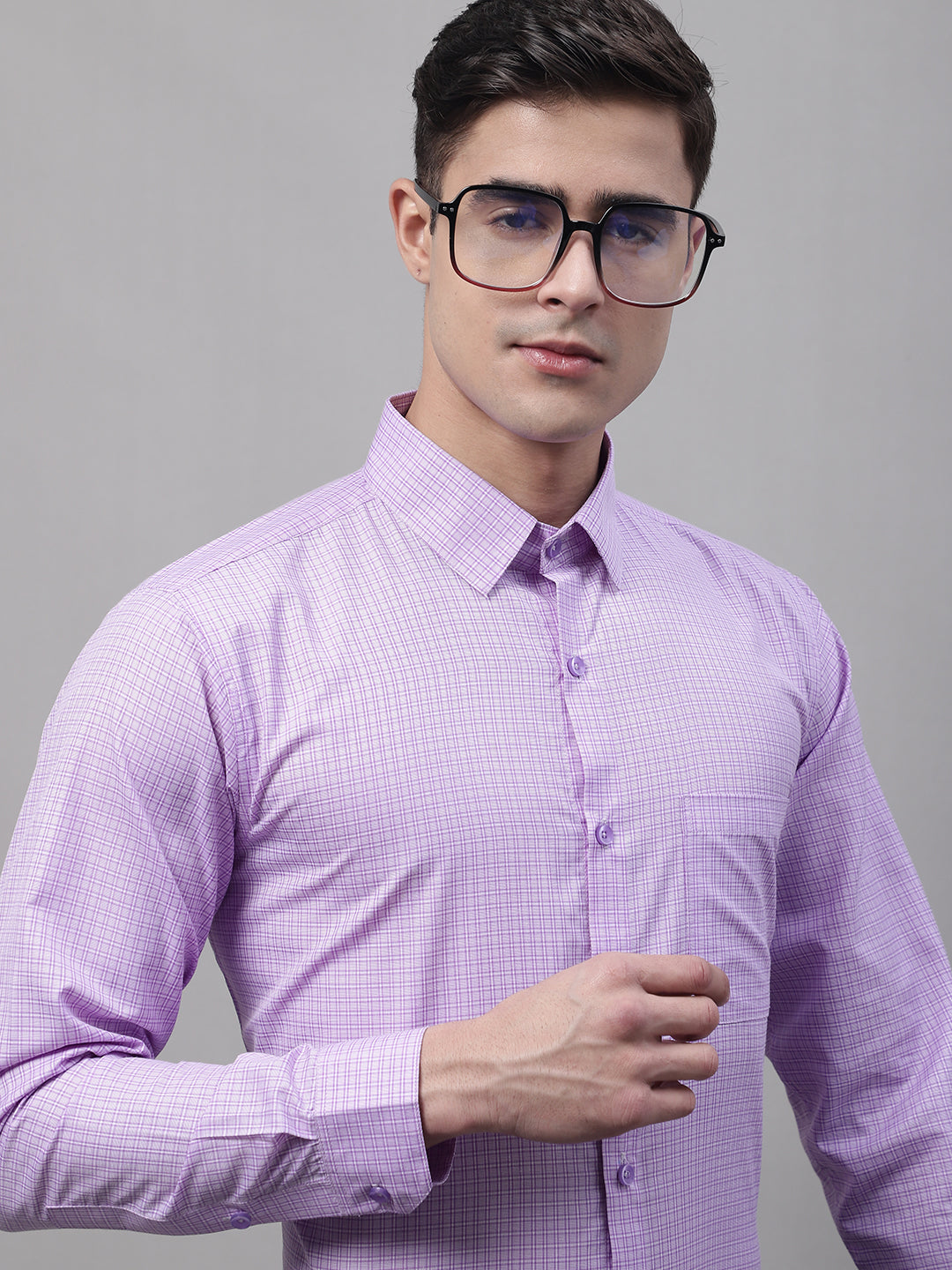 Men's Purple Micro Checked Formal Shirt - Taantav