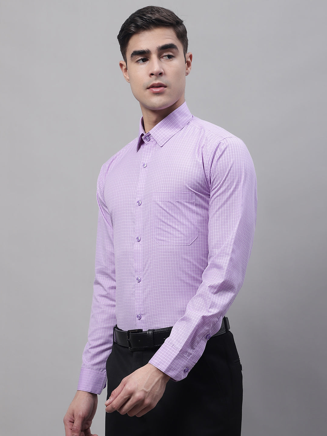 Men's Purple Micro Checked Formal Shirt - Taantav