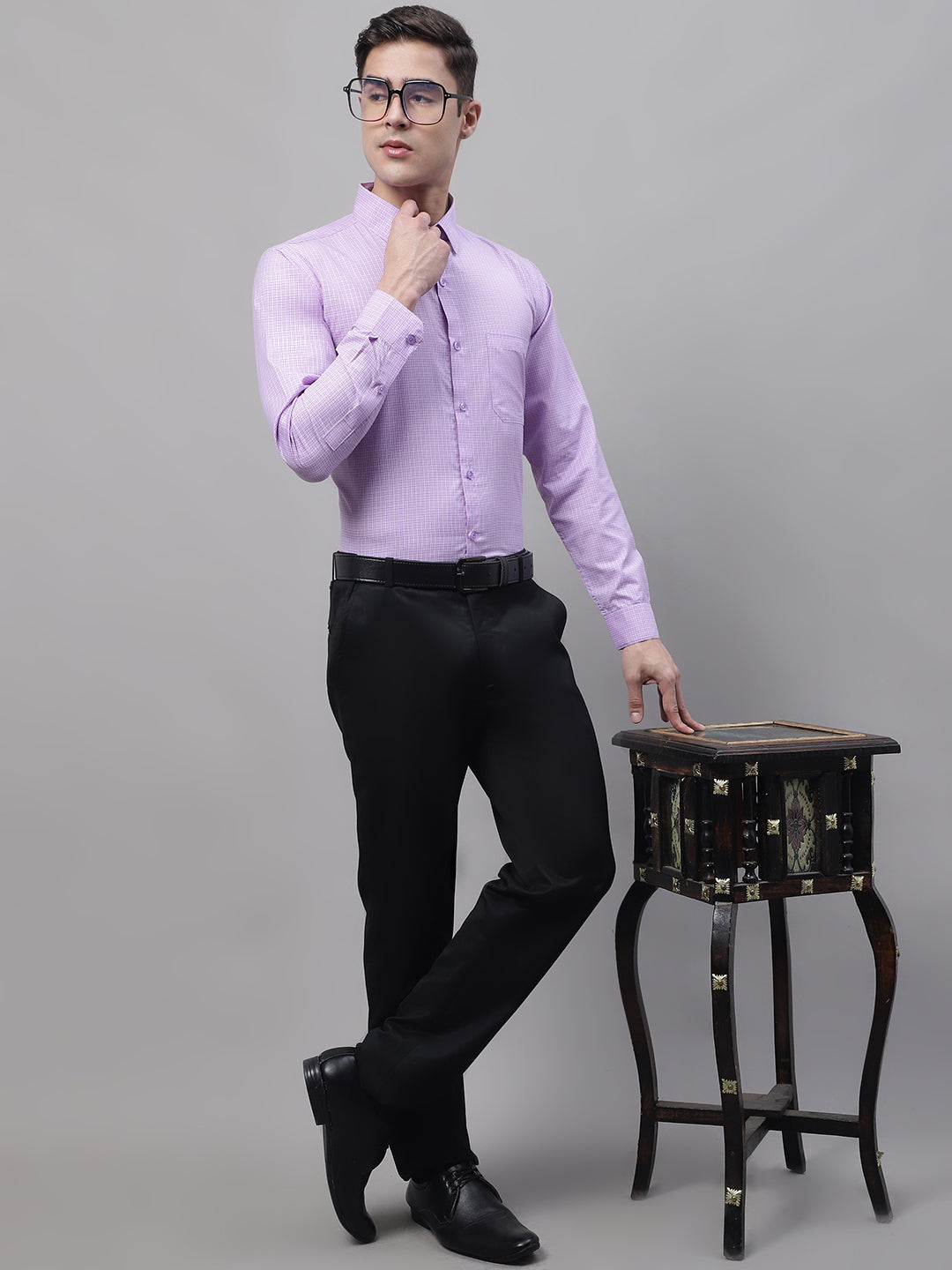 Men's Purple Micro Checked Formal Shirt - Taantav