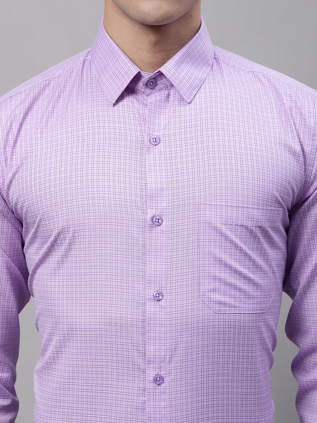 Men's Purple Micro Checked Formal Shirt - Taantav