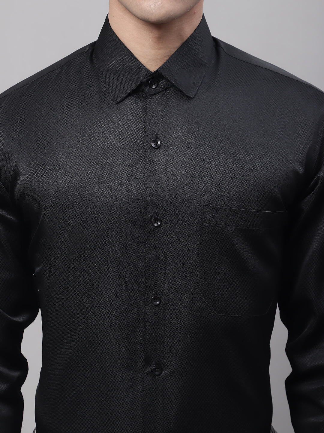 Men's Black Dobby Textured Formal Shirt - Taantav