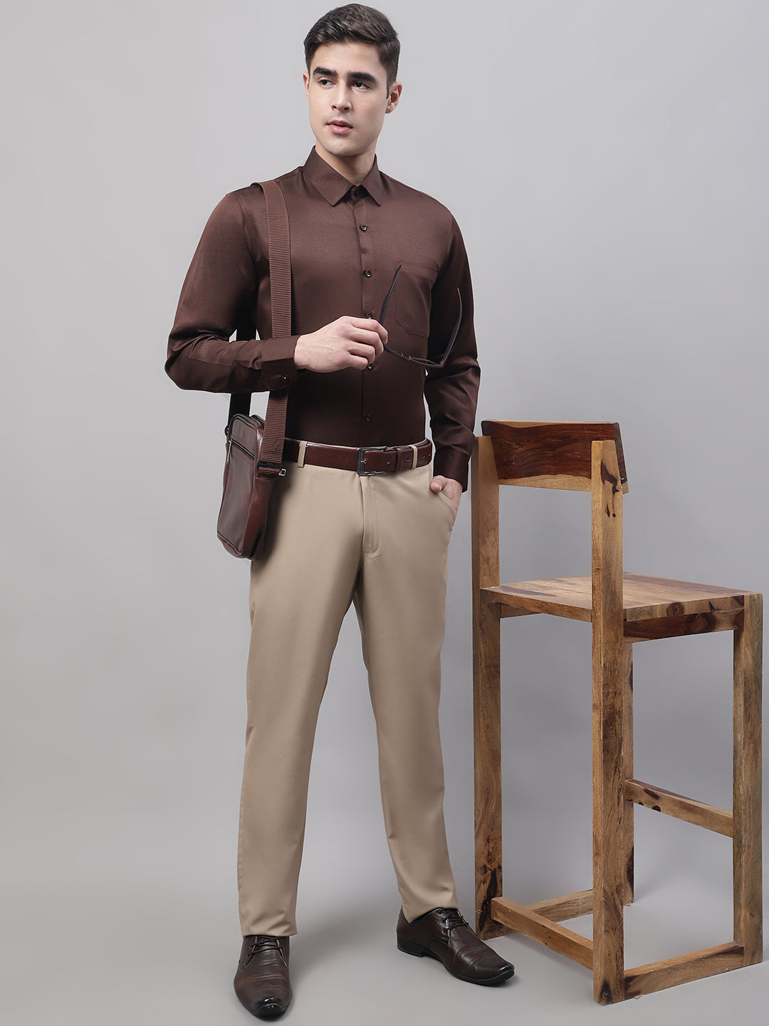 Men's Coffee Dobby Textured Formal Shirt - Taantav