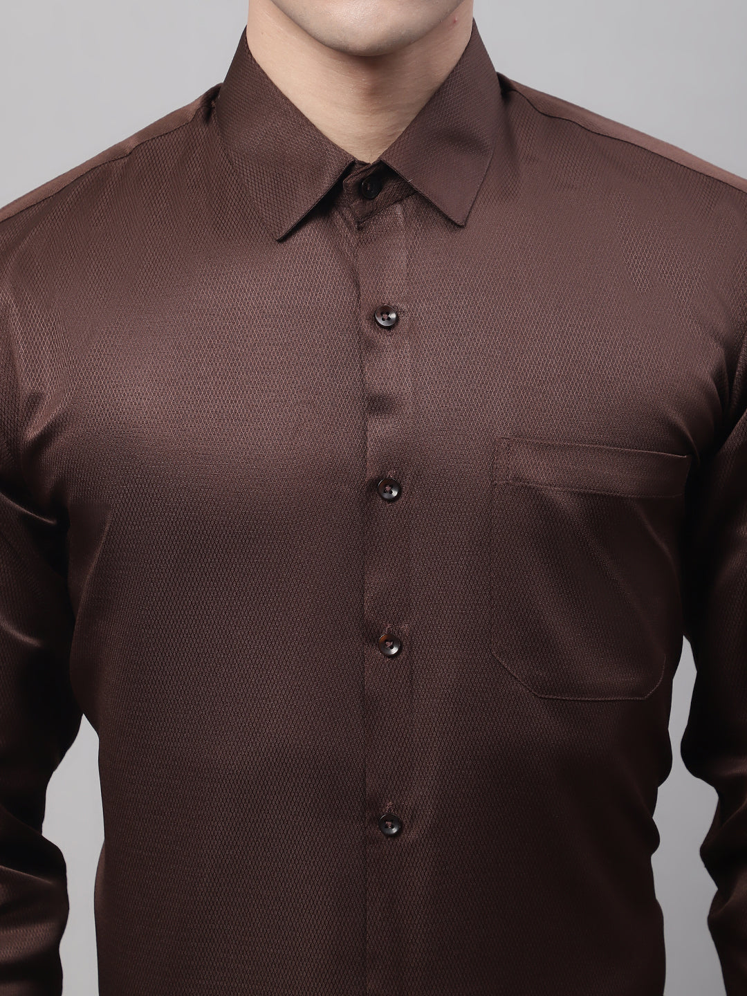 Men's Coffee Dobby Textured Formal Shirt - Taantav