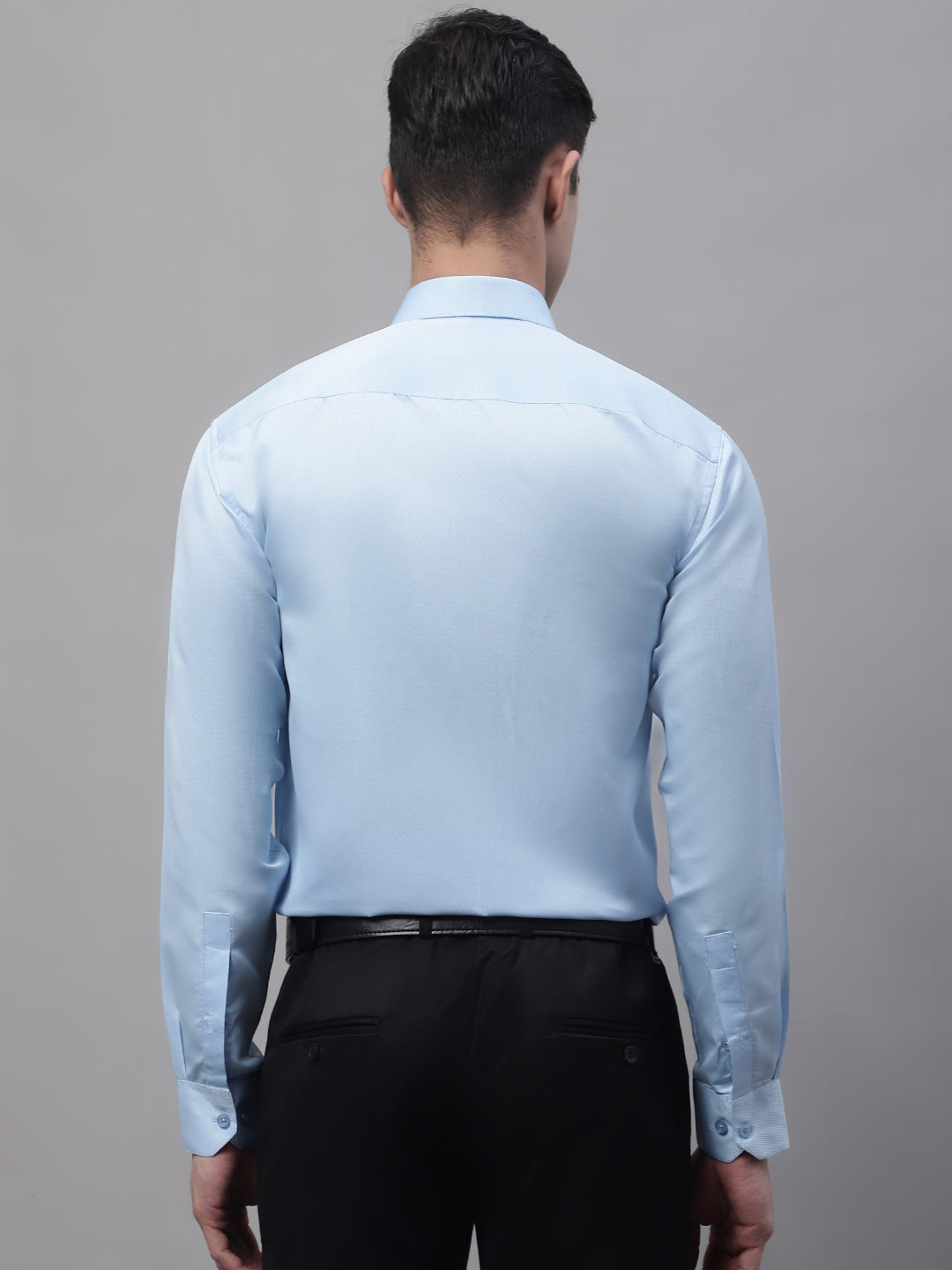 Men's Light-Blue Dobby Textured Formal Shirt - Taantav