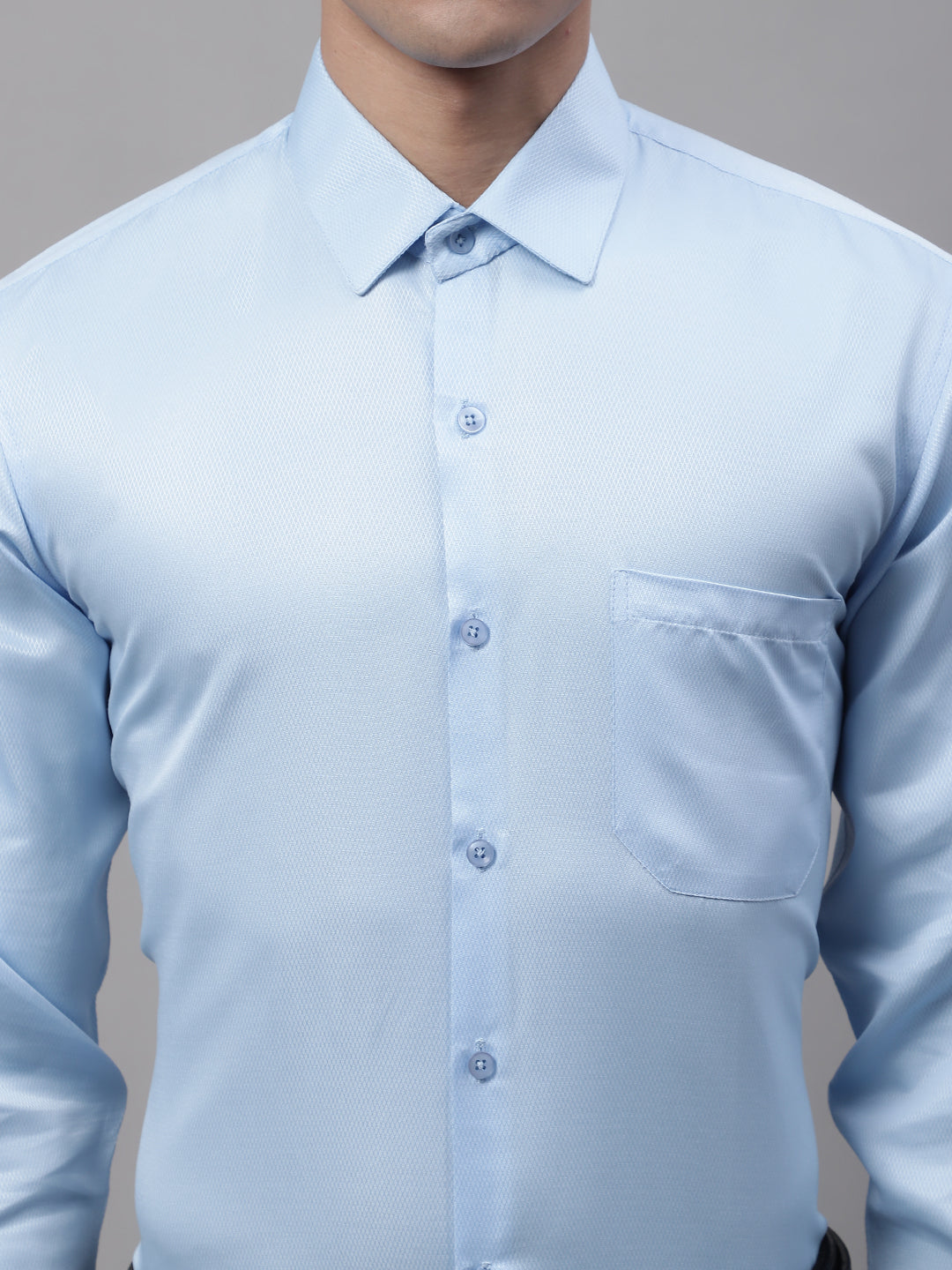 Men's Light-Blue Dobby Textured Formal Shirt - Taantav