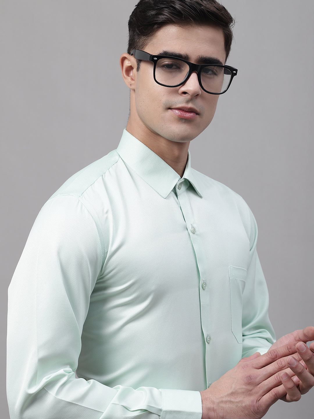 Men's Light-Green Dobby Textured Formal Shirt - Taantav