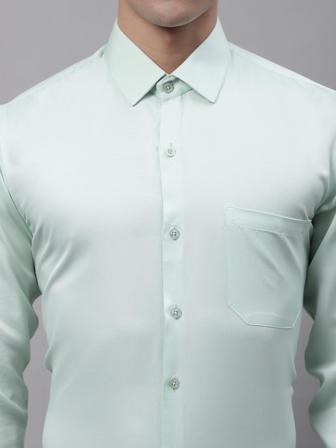 Men's Light-Green Dobby Textured Formal Shirt - Taantav