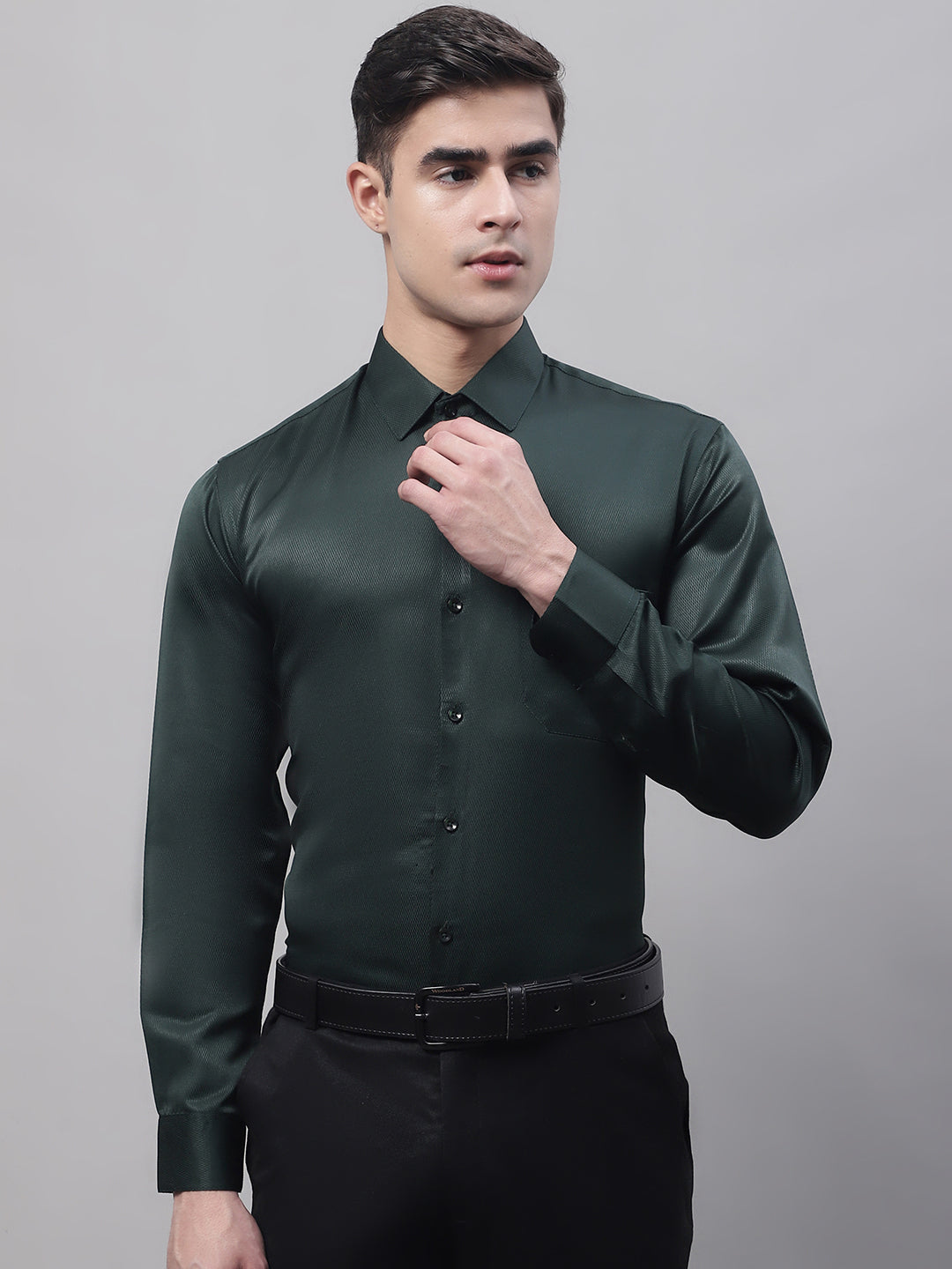 Men's Olive Green Dobby Textured Formal Shirt - Taantav