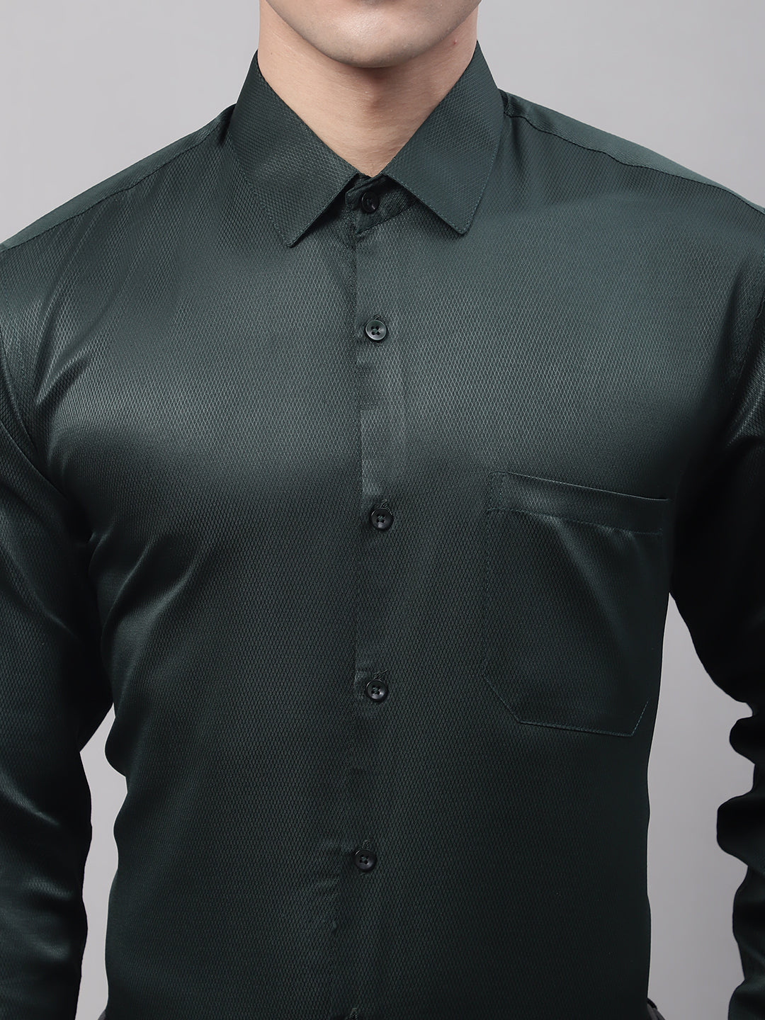 Men's Olive Green Dobby Textured Formal Shirt - Taantav