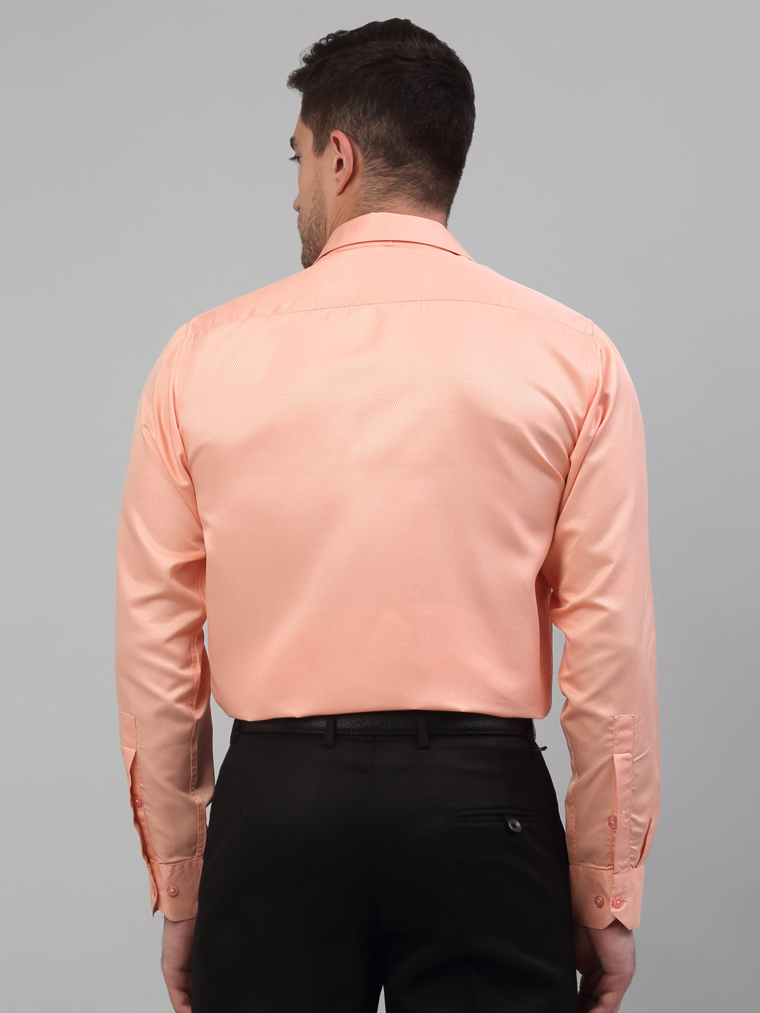 Men's Orange Dobby Textured Formal Shirt - Taantav