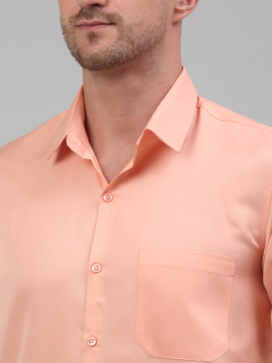 Men's Orange Dobby Textured Formal Shirt - Taantav