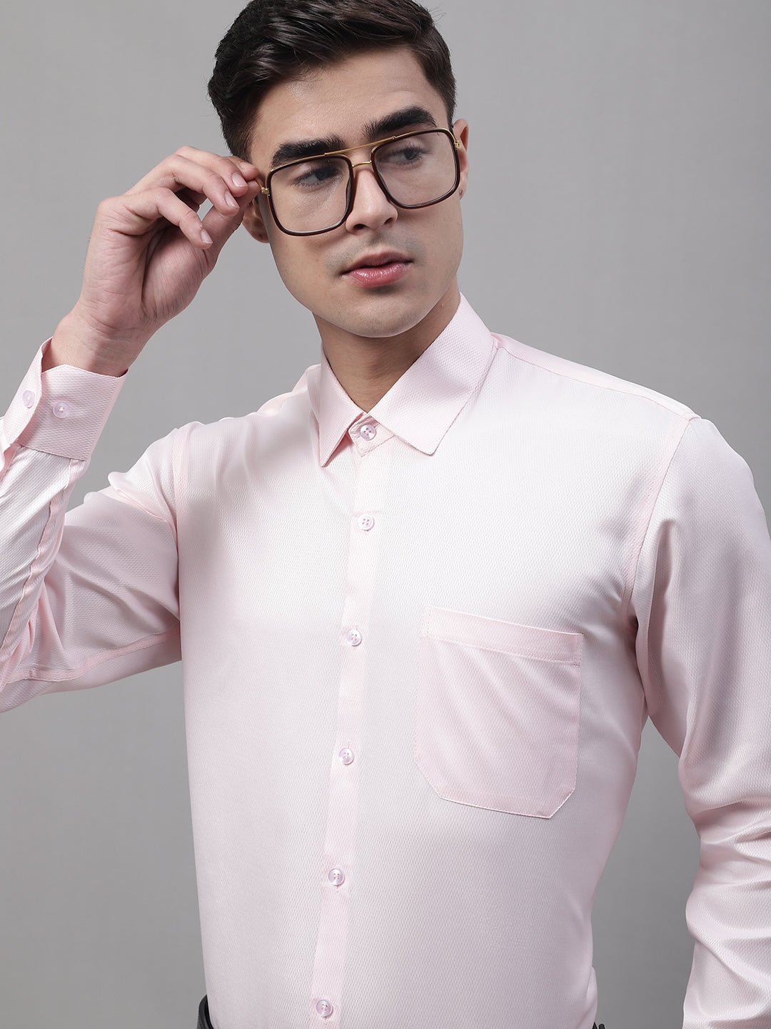 Men's Pink Dobby Textured Formal Shirt - Taantav