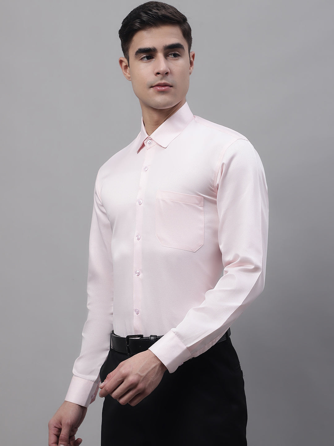 Men's Pink Dobby Textured Formal Shirt - Taantav