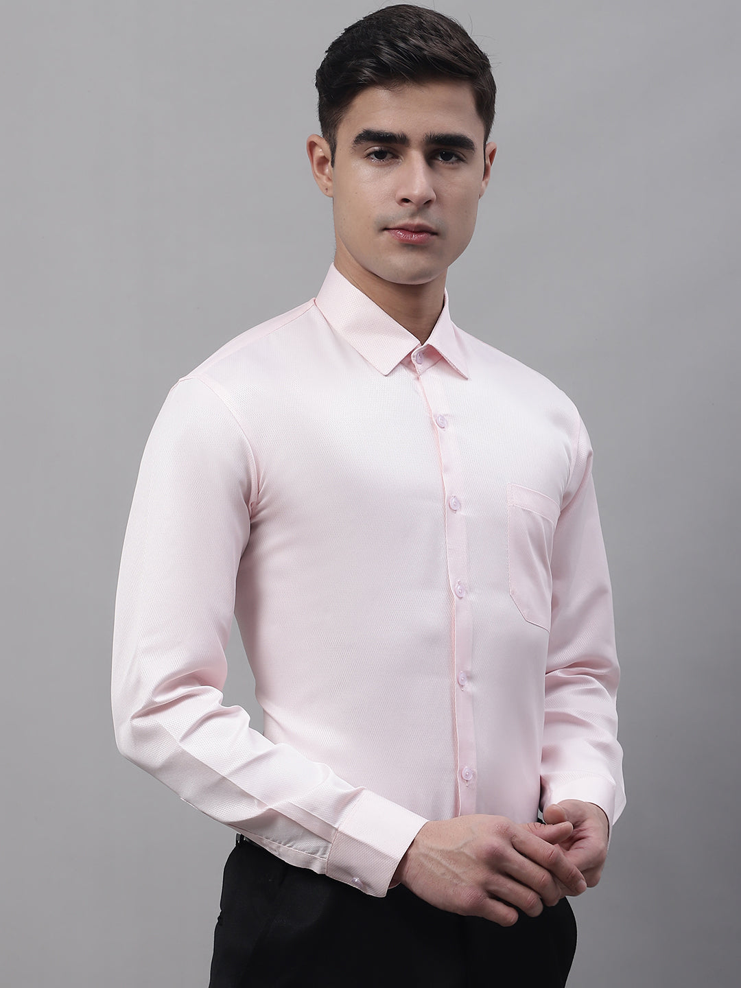 Men's Pink Dobby Textured Formal Shirt - Taantav