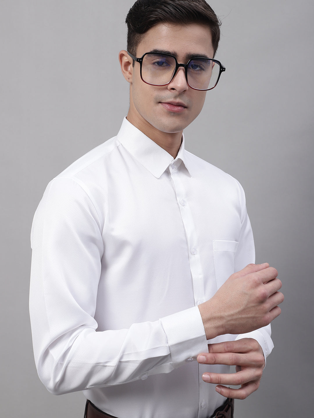 Men's White Dobby Textured Formal Shirt - Taantav