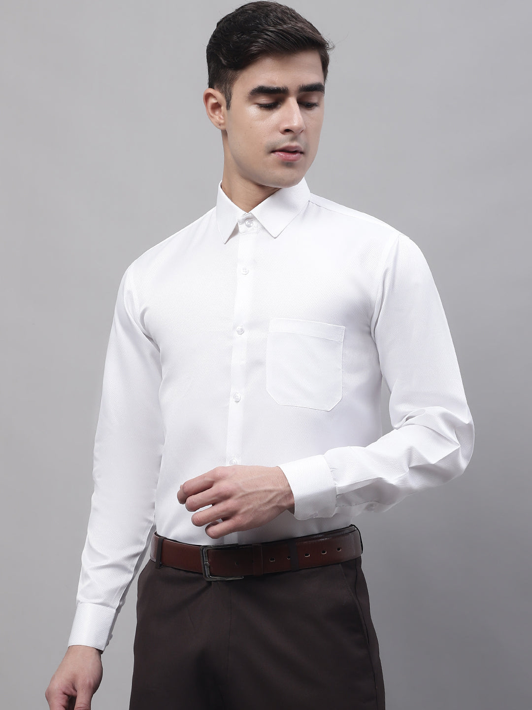 Men's White Dobby Textured Formal Shirt - Taantav