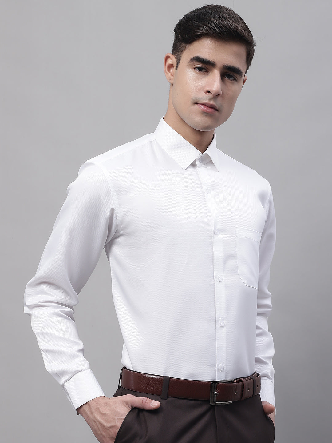 Men's White Dobby Textured Formal Shirt - Taantav