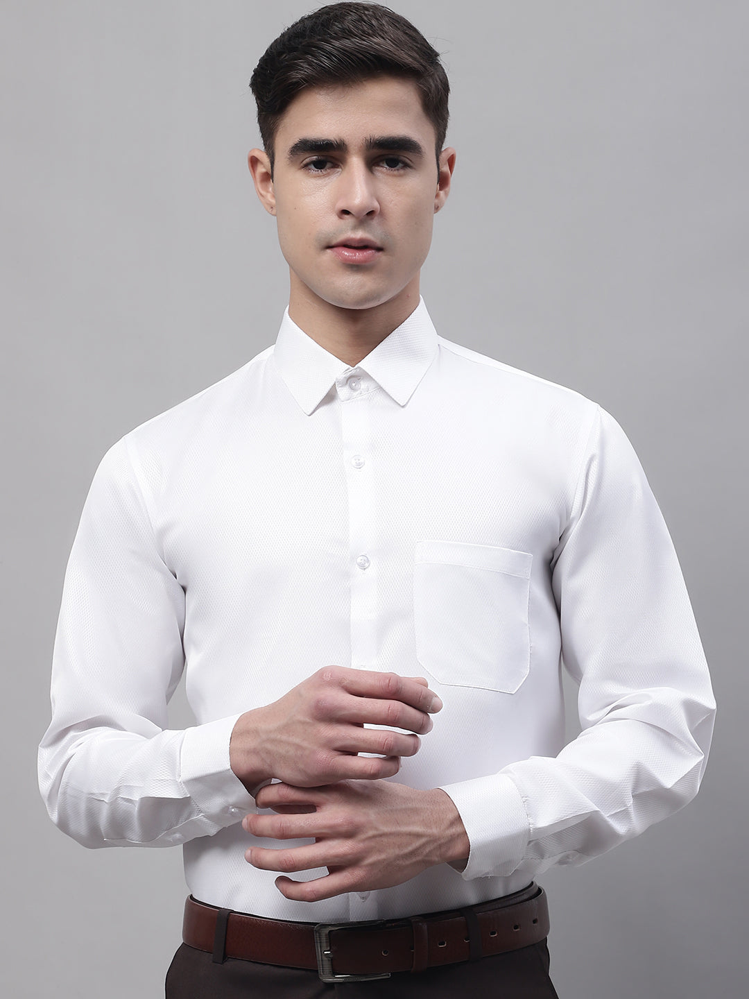 Men's White Dobby Textured Formal Shirt - Taantav