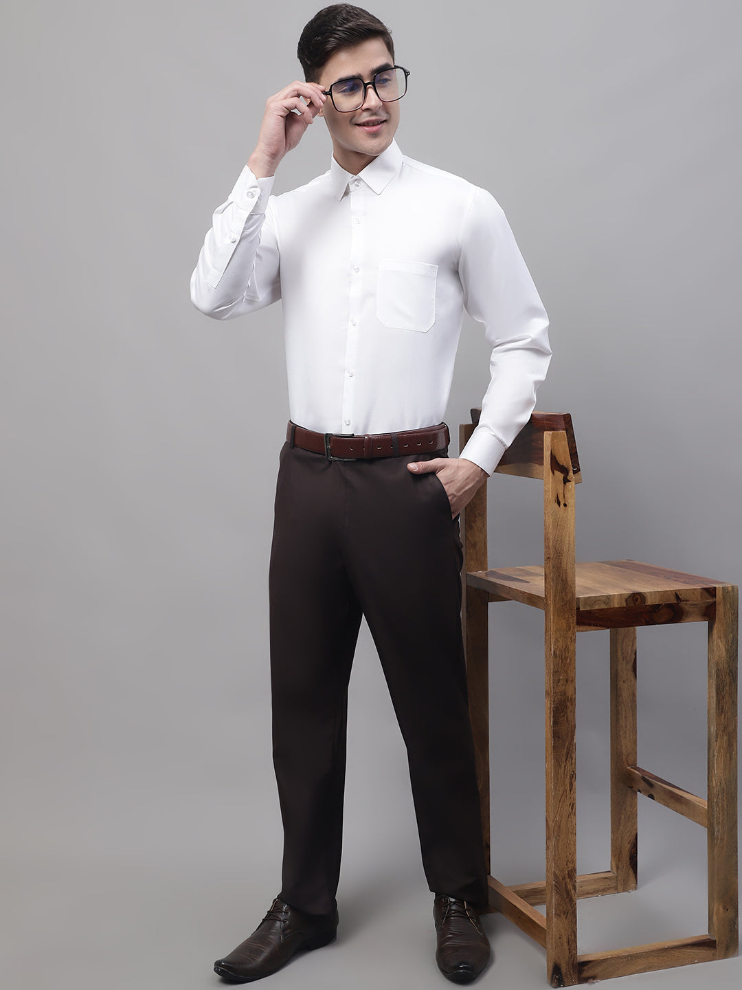 Men's White Dobby Textured Formal Shirt - Taantav