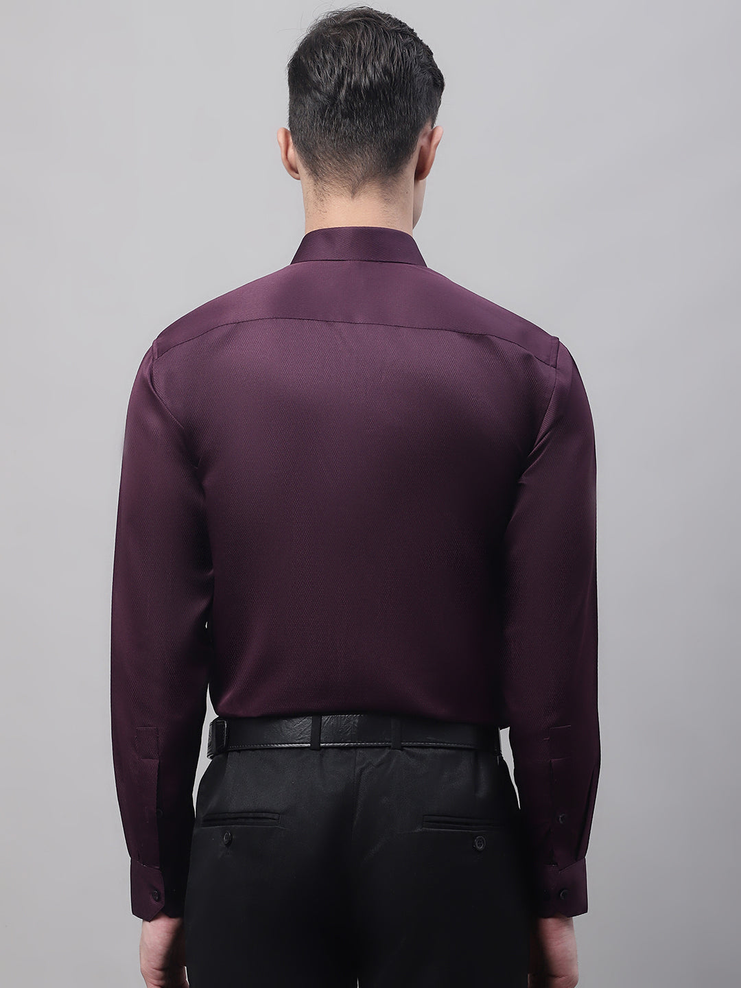 Men's Purple-Wine Dobby Textured Formal Shirt - Taantav