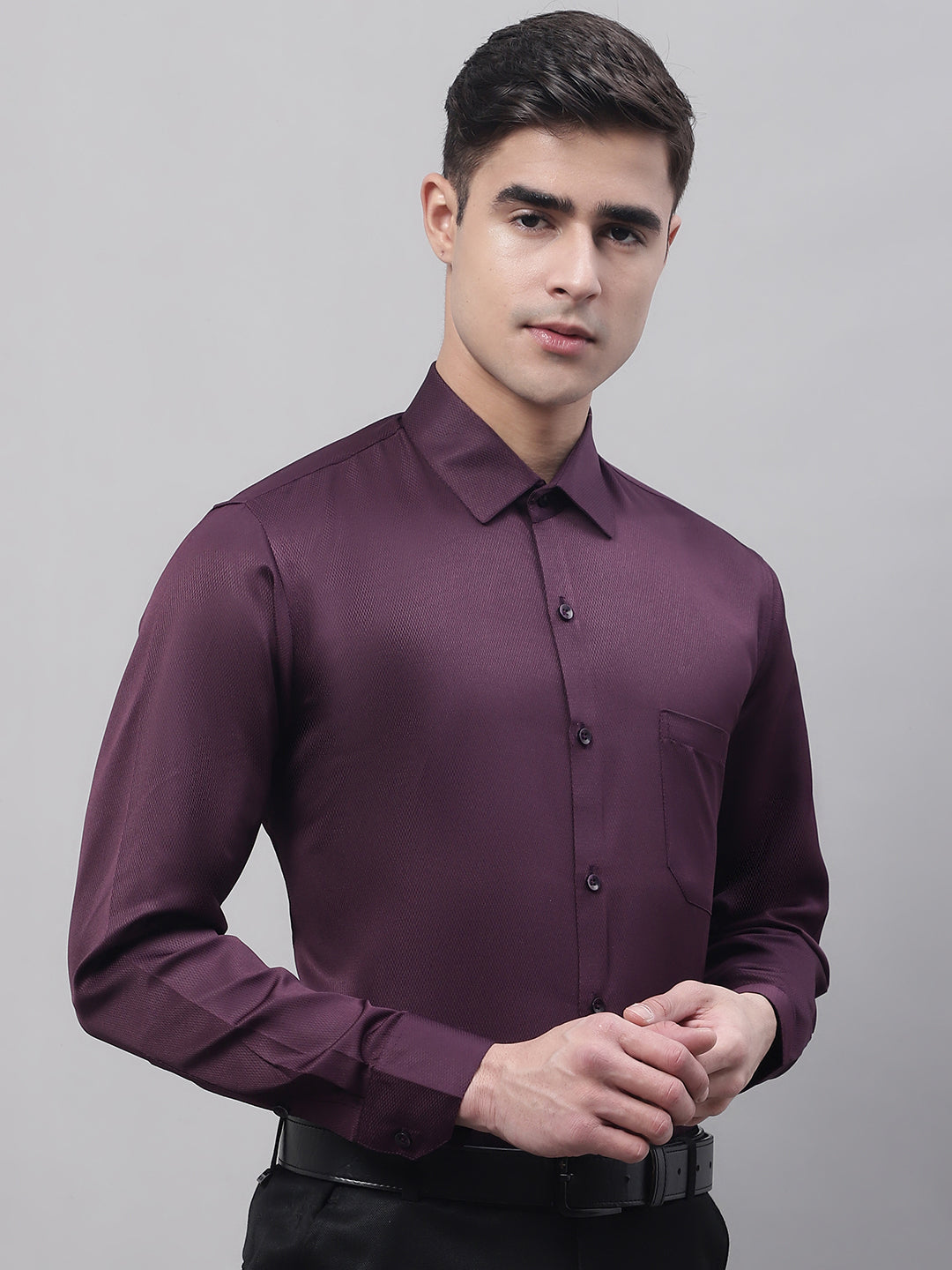 Men's Purple-Wine Dobby Textured Formal Shirt - Taantav